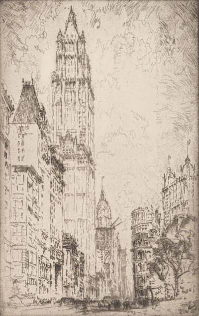 Het Woolworth-gebouw, 1915 door Joseph Pennell