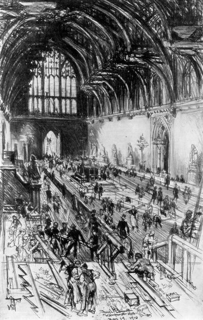 De arbeiders in bezit, Westminster Hall, Londen, 1910 door Joseph Pennell