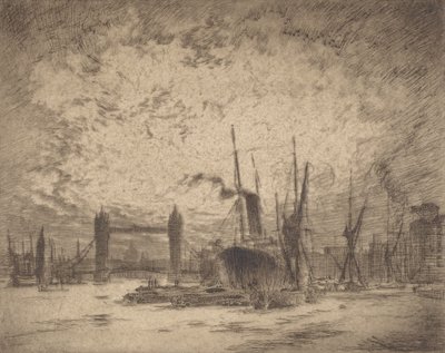 Tower Bridge, Avond, 1905 door Joseph Pennell