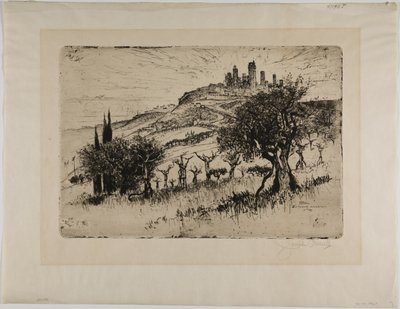 Toren van San Gimignano, buiten de muren door Joseph Pennell