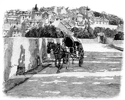 Dorp in het zuiden van Frankrijk met paard en wagen. Gravure door Joseph Pennell 1888 (detail) door Joseph Pennell