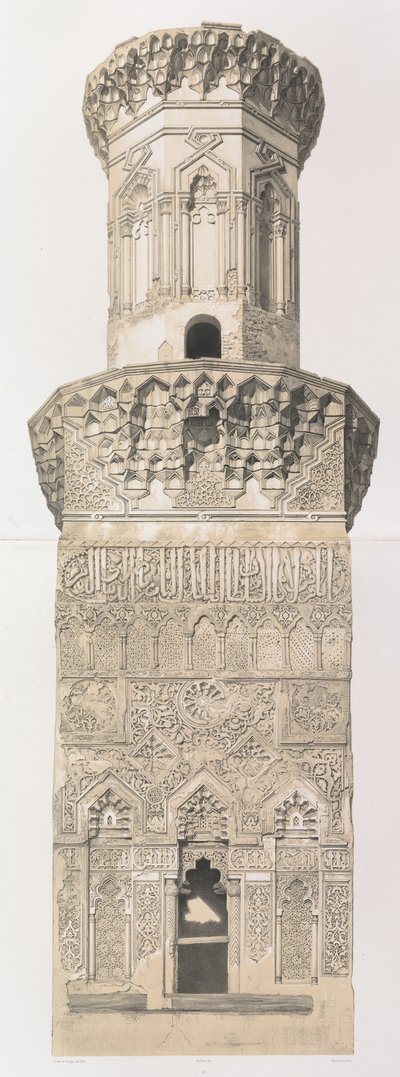 38. Minaret, Moskee Mohammed el Naçer, in Caïro, onderste en bovenste deel, 1843 door Joseph Philibert Girault De Prangey
