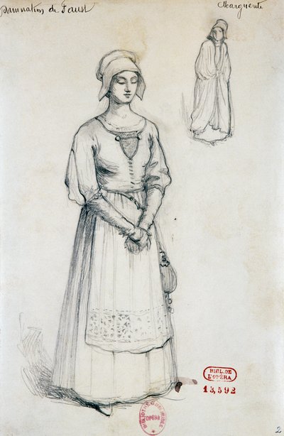 Kostuum voor het personage van Margaret in Damnation of Faust door Hector Berlioz, schets door Joseph Porphyre Pinchon door Joseph Porphyre Pinchon