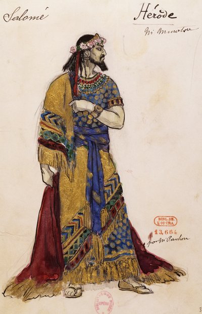 Herodes Antipas, schets door Joseph Porphyre Pinchon (1871-1953) voor Salome, door Richard Strauss (1864-1949), uitgevoerd in de Opera Garnier in Parijs, 3 mei door Joseph Porphyre Pinchon