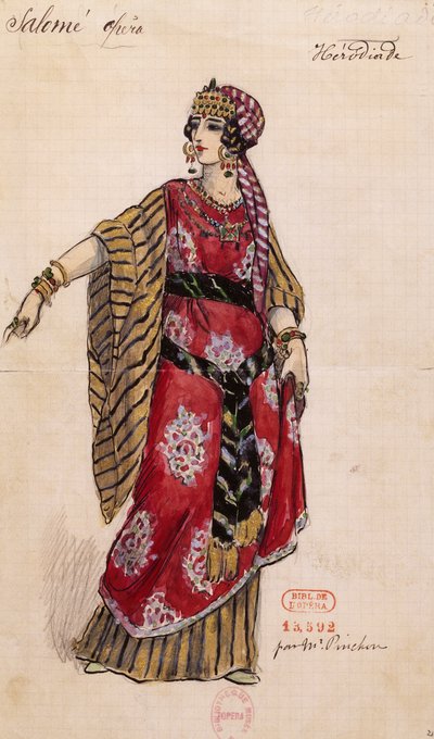 Herodias voor Salome, door Richard Strauss, uitgevoerd in de Opera Garnier in Parijs, 3 mei door Joseph Porphyre Pinchon
