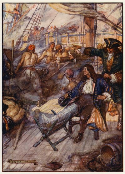 Admiraal John Benbow gewond tijdens het vechten tegen de Fransen bij Kaap Santa Marta, West-Indië door Joseph Ratcliffe (after) Skelton