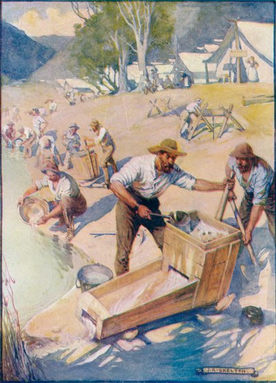 De hele dag door was het geluid van de houweel en het gerommel van de wieg te horen, ca. 1908, ca. 1920 door Joseph Ratcliffe Skelton