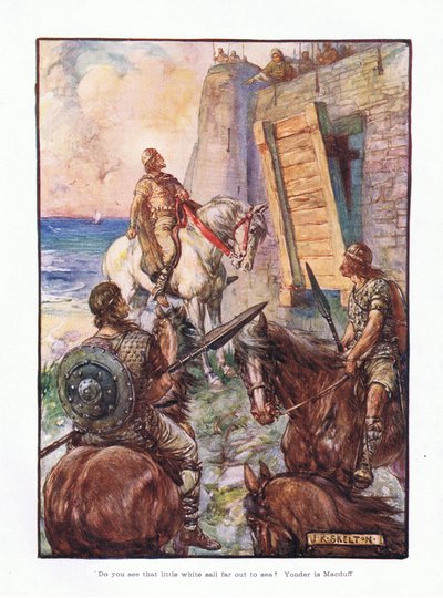 Zie je dat kleine witte zeil ver op zee? Daar is McDuff door Joseph Ratcliffe Skelton