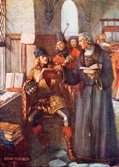 Adel bezoekt de drukkerij van William Caxton door Joseph Ratcliffe Skelton