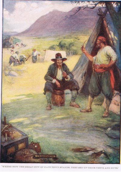 Waar de grote stad Kaapstad staat, zetten ze hun tenten en hutten op door Joseph Ratcliffe Skelton