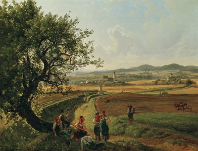 Gezicht op het landgoed Emmersdorf en kasteel Rothenhof met abdij Melk op de achtergrond door Joseph Rebell