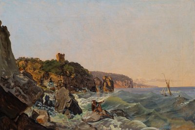 Schipbreuk aan de kust bij Napels door Joseph Rebell