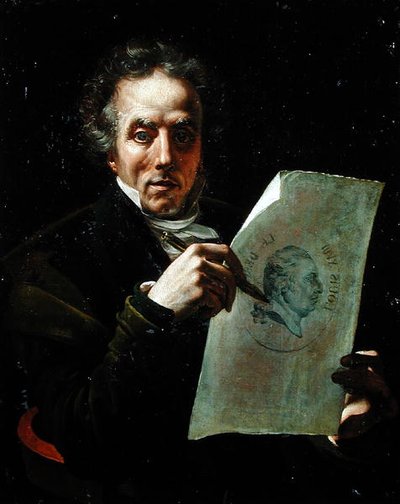 Zelfportret met een tekening van Lodewijk XVIII (1755-1824) door Joseph Roques