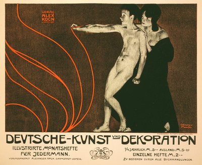 Reproductie van een poster die Deutsche Kunst und Dekoration adverteert, een maandelijks geïllustreerd tijdschrift voor iedereen, 1898 door Joseph Rudolf Witzel
