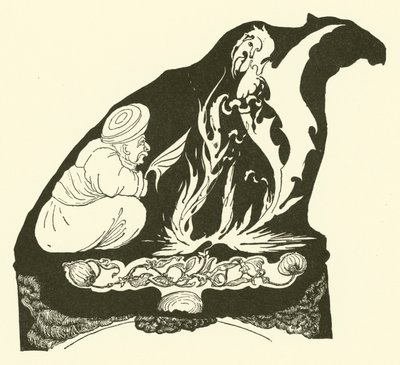 De Djinn maakt het begin van de magie die de bult naar de kameel bracht door Joseph Rudyard (after) Kipling