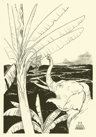 Het olifantenkind gaat bananen plukken (gravure) door Joseph Rudyard (after) Kipling