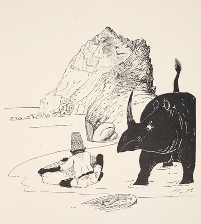 De Parsee begint zijn cake te eten op het Onbewoonde Eiland, illustratie uit 