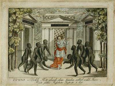 Tamino temt de dieren met de Toverfluit ... (gravure) door Joseph Schaffer