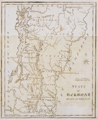Kaart van de staat Vermont door Joseph Scott