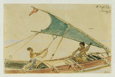 Boot voor het eiland Puinipet (Ponape), Caroline-eilanden door Joseph Selleny