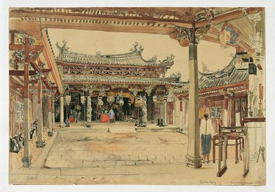 Binnenplaats van een Chinese tempel in Singapore door Joseph Selleny