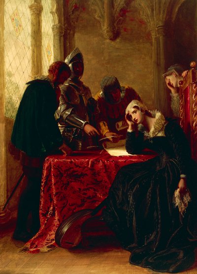 Abdicatie van Mary Queen of Scots in Loch Leven Castle, c. 1850 door Joseph Severn