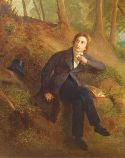 Detail van Keats die naar de Nachtegaal luistert op Hampstead Heath door Joseph Severn