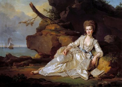 Portret van de Hertogin van Chartres (1753-1821) in aanwezigheid van het Schip de Heilige Geest dat de Hertog van Chartres naar de Slag bij Ouessant brengt door Joseph Siffred Duplessis