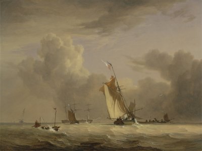 Vissersboot en andere Vaartuigen in een Sterke Wind door Joseph Stannard