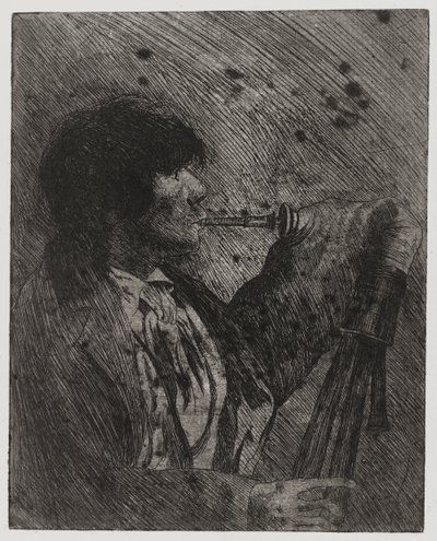 Man die doedelzak speelt, gedrukt door Sigmund Abeles en Edmond Casarella door Joseph Stella