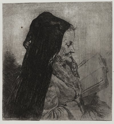 Oude vrouw die leest, gedrukt door Sigmund Abeles en Edmond Casarella door Joseph Stella