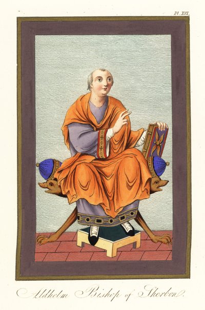 Aldhelm, Bisschop van Sherborn c639-709 (gravure) door Joseph Strutt