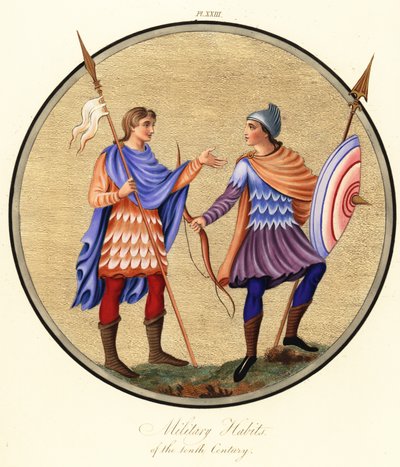 Angelsaksische soldaten met schubbenpantser door Joseph Strutt