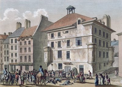De Septembermoorden: De Slachting in de Abbaye-gevangenis nabij St. Germain des Pres, 2-5 september 1792, gegraveerd door Reinier Vinkeles (1741-1816) en Daniel Vrydag (1765-1822) door Joseph Swebach Desfontaines
