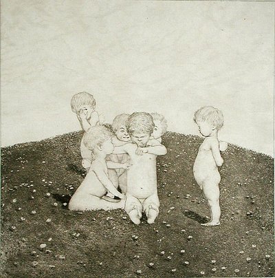 Cherubs spelen in een weide door Joseph Uhl