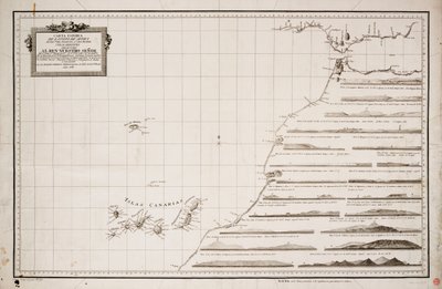 Kaart van de westkust van Afrika en de Canarische eilanden door Joseph Varelay Ulloa