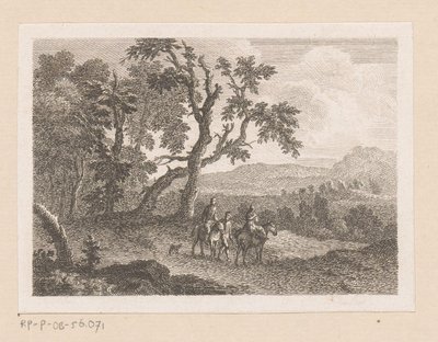 Landschap met twee ruiters en een man te voet door Joseph Wagner (possibly)