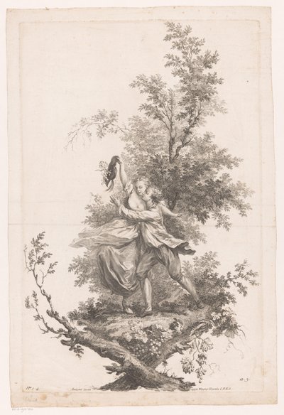 Man en vrouw in omhelzing met een hoed vol druiven door Joseph Wagner (possibly)