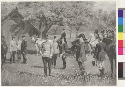 Keizer Franz Joseph I en Keizer Wilhelm II op de Rendezvousplatz in Totis door Joseph Walter