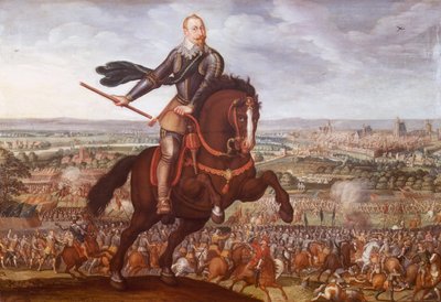 Gustav II Adolf van Zweden bij de Slag om Breitenfeld in 1631, schilderij door Jean Jacques Walter, Dertigjarige Oorlog, Duitsland door Joseph Walter