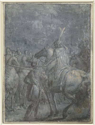 Legeraanvoerder te paard met andere ruiters door Joseph Werner