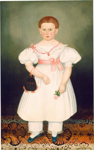 Meisje met reticule en roos, ca.1840 (olieverf op doek) door Joseph Whiting Stock
