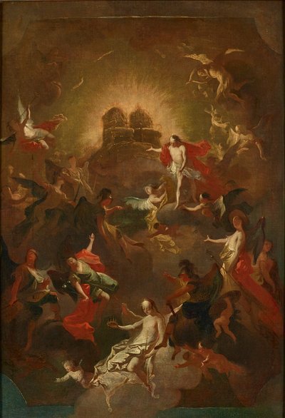Christus en de negen engelenkoren wachten Maria voor zijn en haar troon door Joseph Winterhalder d. J.