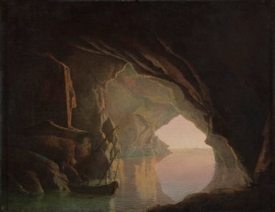 Een Grot in de Golf van Salerno, Zonsondergang door Joseph Wright of Derby