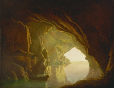 Een grot in de Golf van Salerno, zonsondergang door Joseph Wright of Derby