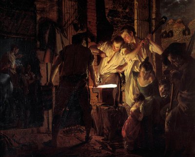 Smederij in de 18e eeuw door Joseph Wright of Derby
