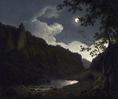 Dovedale bij maanlicht door Joseph Wright of Derby
