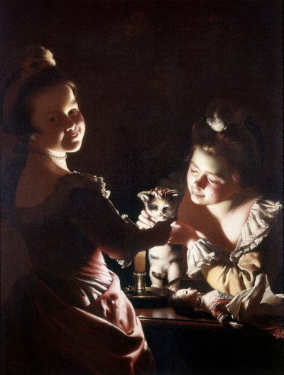 De Kitten Aankleden, c.1768-70 door Joseph Wright of Derby