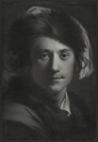 Zelfportret met bontmuts door Joseph Wright of Derby