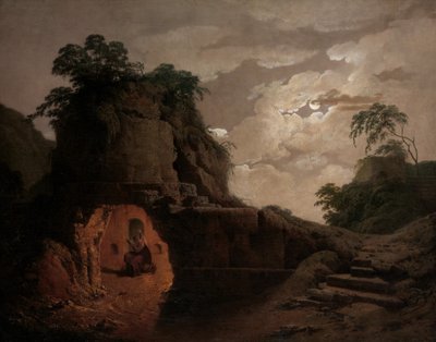 Virgils graf bij maanlicht, met Silius Italicus declamerend door Joseph Wright of Derby